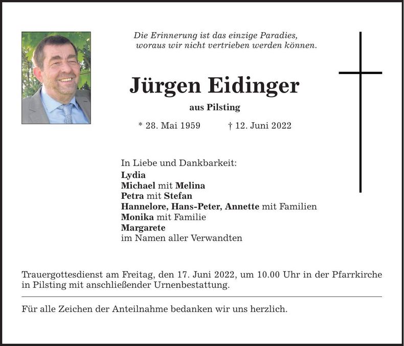 Traueranzeige Jürgen Eidinger