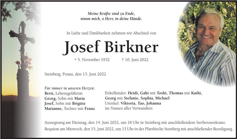 Traueranzeige Josef Birkner