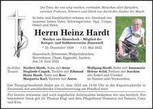 Traueranzeige Heinz Hardt