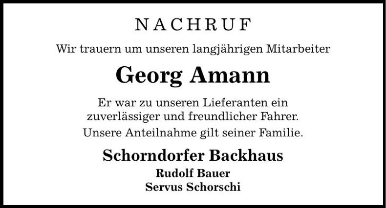 Traueranzeige Georg Amann