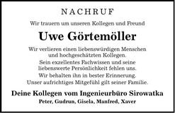 Traueranzeige Uwe Görtemöller