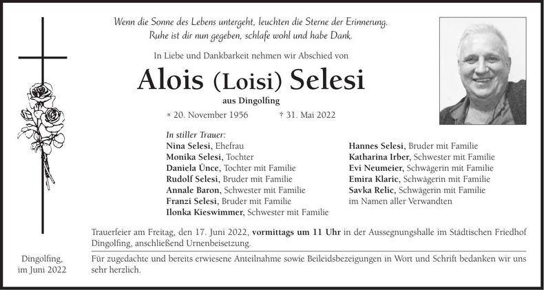 Traueranzeige Alois Selesi