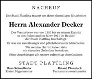 Traueranzeige Alexander Decker