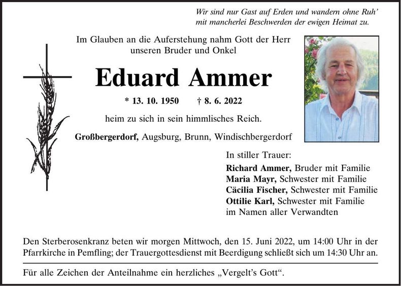 Traueranzeige Eduard Ammer