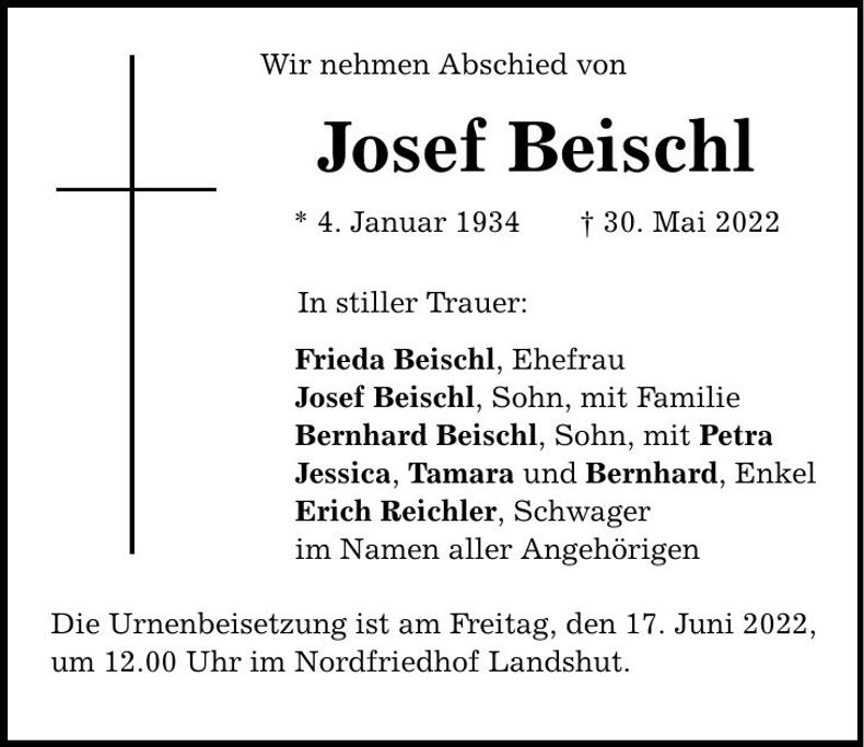 Traueranzeige Josef Beischl