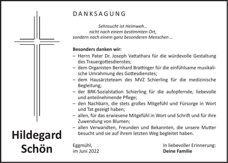 Traueranzeige Hildegard Schön