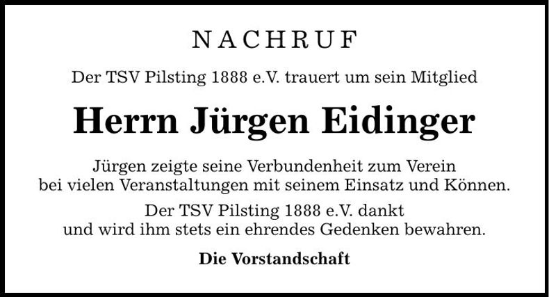 Traueranzeige Jürgen Eidinger