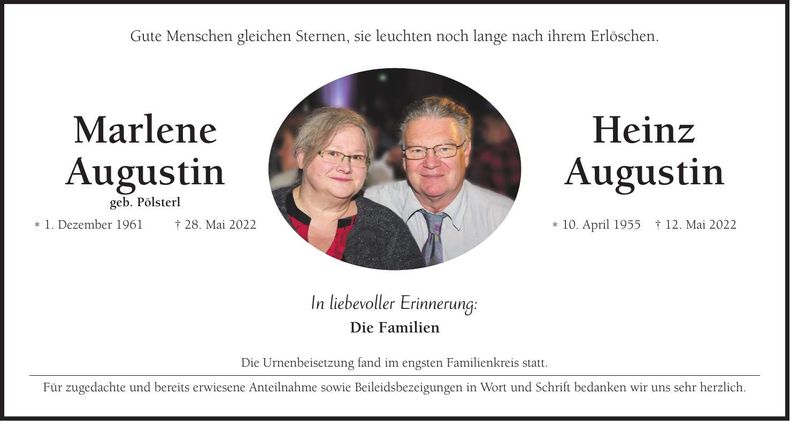 Traueranzeige Marlene und Heinz Augstin