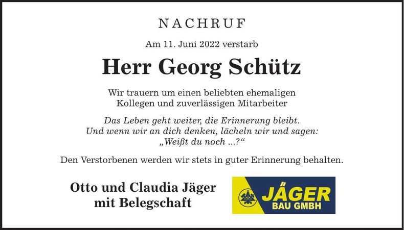 Traueranzeige Georg Schütz