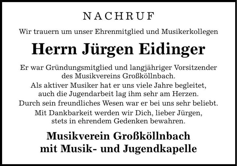 Traueranzeige Jürgen Eidinger