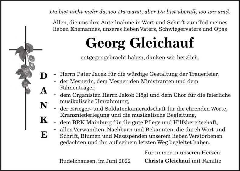 Traueranzeige Georg Gleichauf