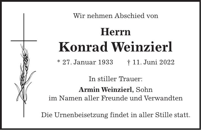 Traueranzeige Konrad Weinzierl