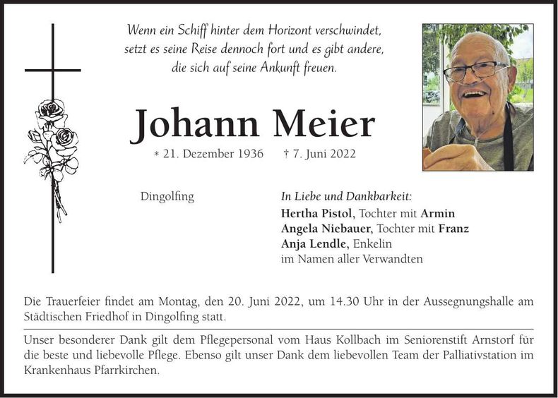 Traueranzeige Johann Meier