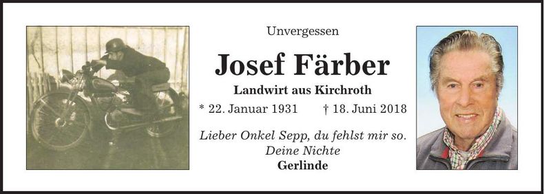 Traueranzeige Josef Färber
