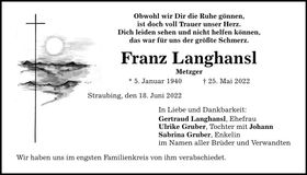 Traueranzeige Franz Langhansl