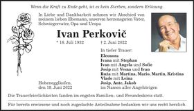 Traueranzeige Ivan Perkovic