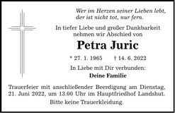 Traueranzeige Petra Juric