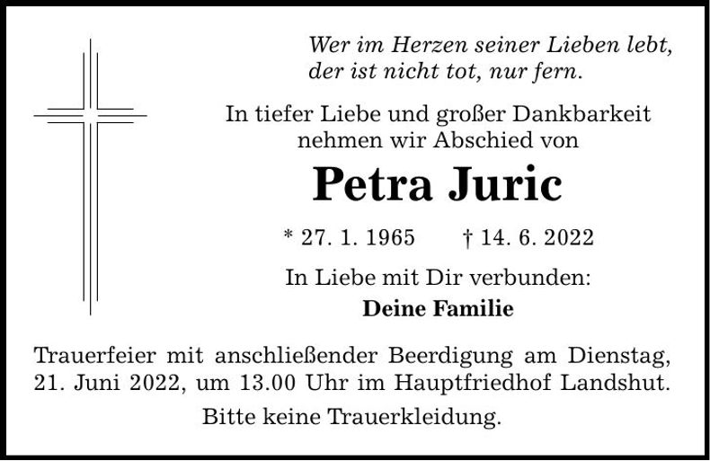 Traueranzeige Petra Juric