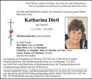 Traueranzeige Katharina Dietl