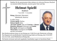 Traueranzeige Helmut Spießl