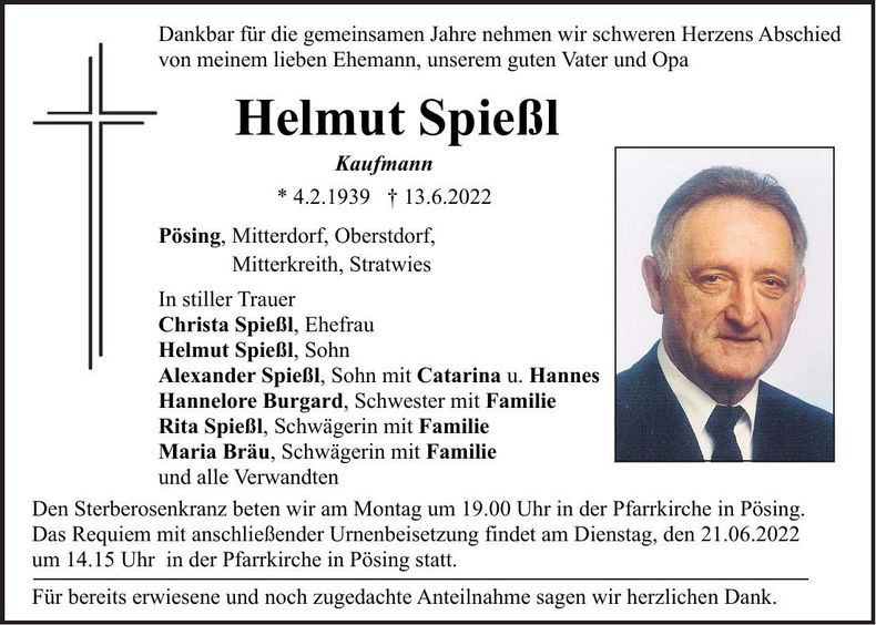 Traueranzeige Helmut Spießl