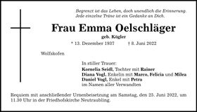 Traueranzeige Emma Ölschläger