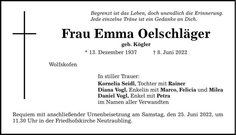 Traueranzeige Emma Ölschläger