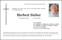 Traueranzeige Herbert Sieber