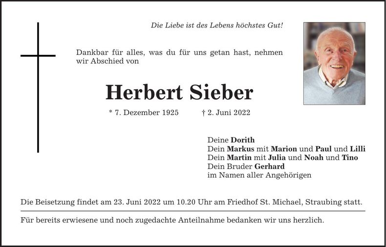 Traueranzeige Herbert Sieber