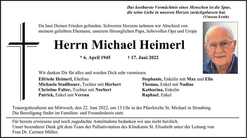 Traueranzeige Michael Heimerl