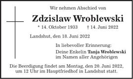 Traueranzeige Zdzislaw Wroblewski