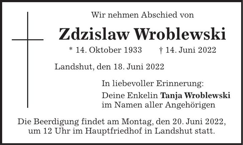 Traueranzeige Zdzislaw Wroblewski