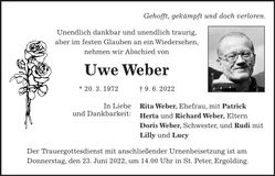 Traueranzeige Uwe Weber