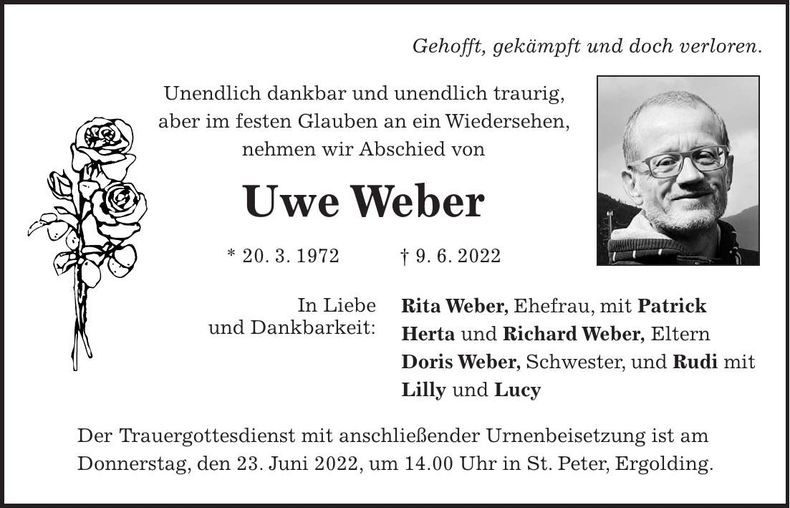 Traueranzeige Uwe Weber