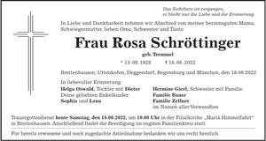 Traueranzeige Rosa Schröttinger