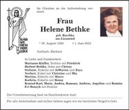 Traueranzeige Helene Bethke