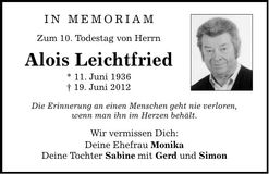 Traueranzeige Alois Leichtfried