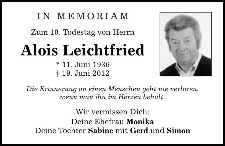 Traueranzeige Alois Leichtfried