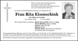 Traueranzeige Rita Eisenschink