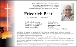 Traueranzeige Friedrich Beer