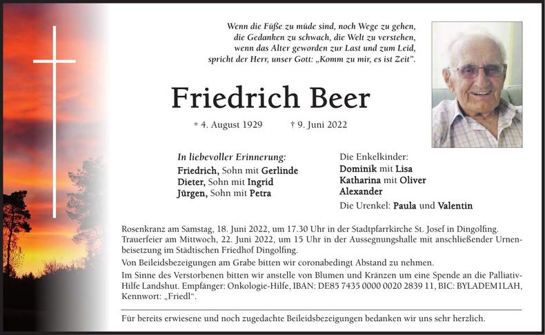 Traueranzeige Friedrich Beer