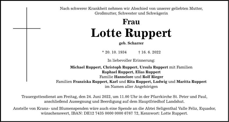 Traueranzeige Lotte Ruppert