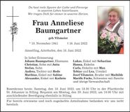Traueranzeige Anneliese Baumgartner