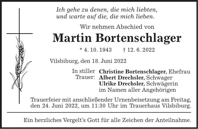 Traueranzeige Martin Bortenschlager