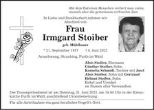 Traueranzeige Irmgard Stoiber