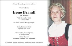Traueranzeige Irene Brandl