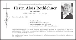 Traueranzeige Alois Rothlehner