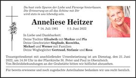 Traueranzeige Anneliese Heitzer
