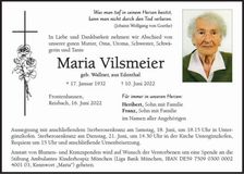 Traueranzeige Maria Vilsmeier