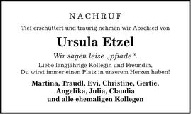 Traueranzeige Ursula Etzel